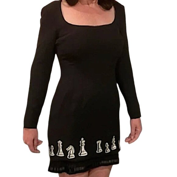 NICOLE MILLER Vintage 1990's  Black & White 'Wednesday Addams' Chess Dress - Picture 5 of 8